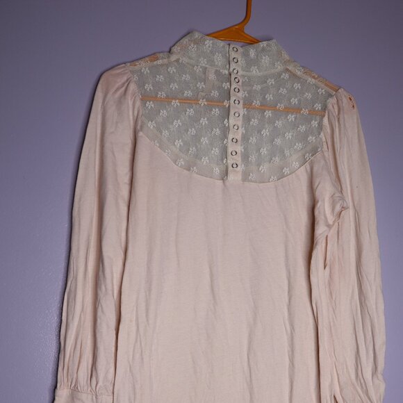 FREE PEOPLE Romantic Lace Victorian mock back button neck cream long sleeve boho - Picture 2 of 8